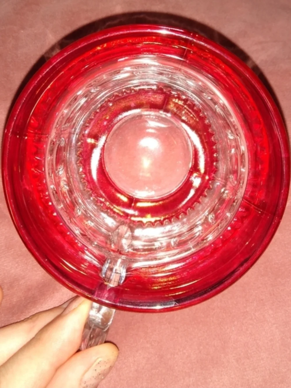 4 Cups Heavy Vintage Kings Crown Ruby Red Flash Thumbprint Coffee Cup Set Tiffin